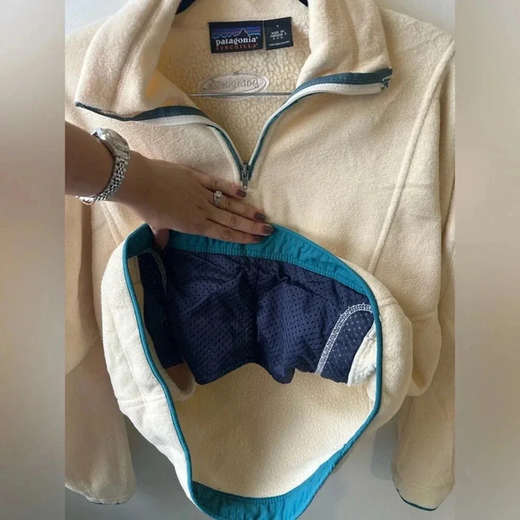 Women’s Patagonia Synchilla Small Snap-T Fleece Pullover Jacket Cream Beige Tan - Picture 5 of 6